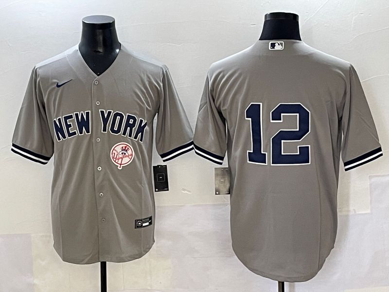 Men 2025 New York Yankees #12 No Name Grey Game Nike MLB Jersey style 18